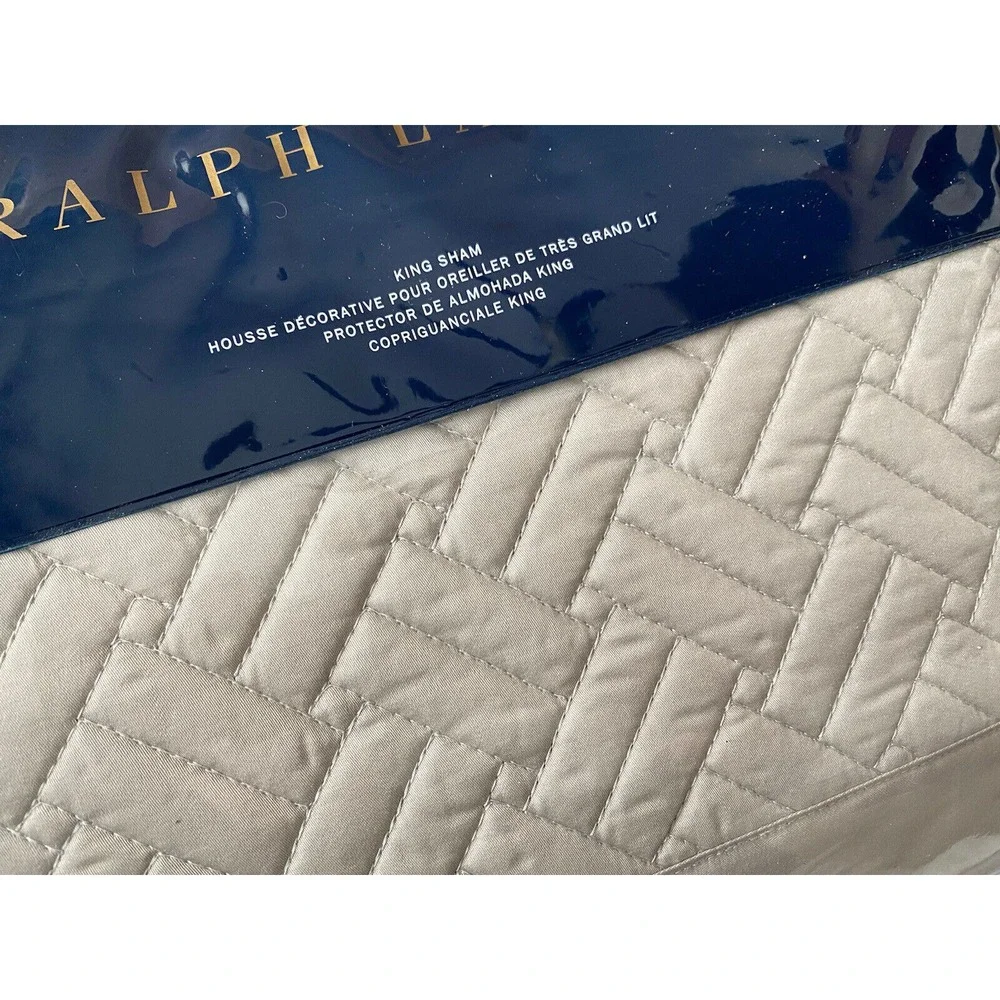 Ralph Lauren home Greenwich 300 Thread Count Sateen King Sham Vintage Silver NEW